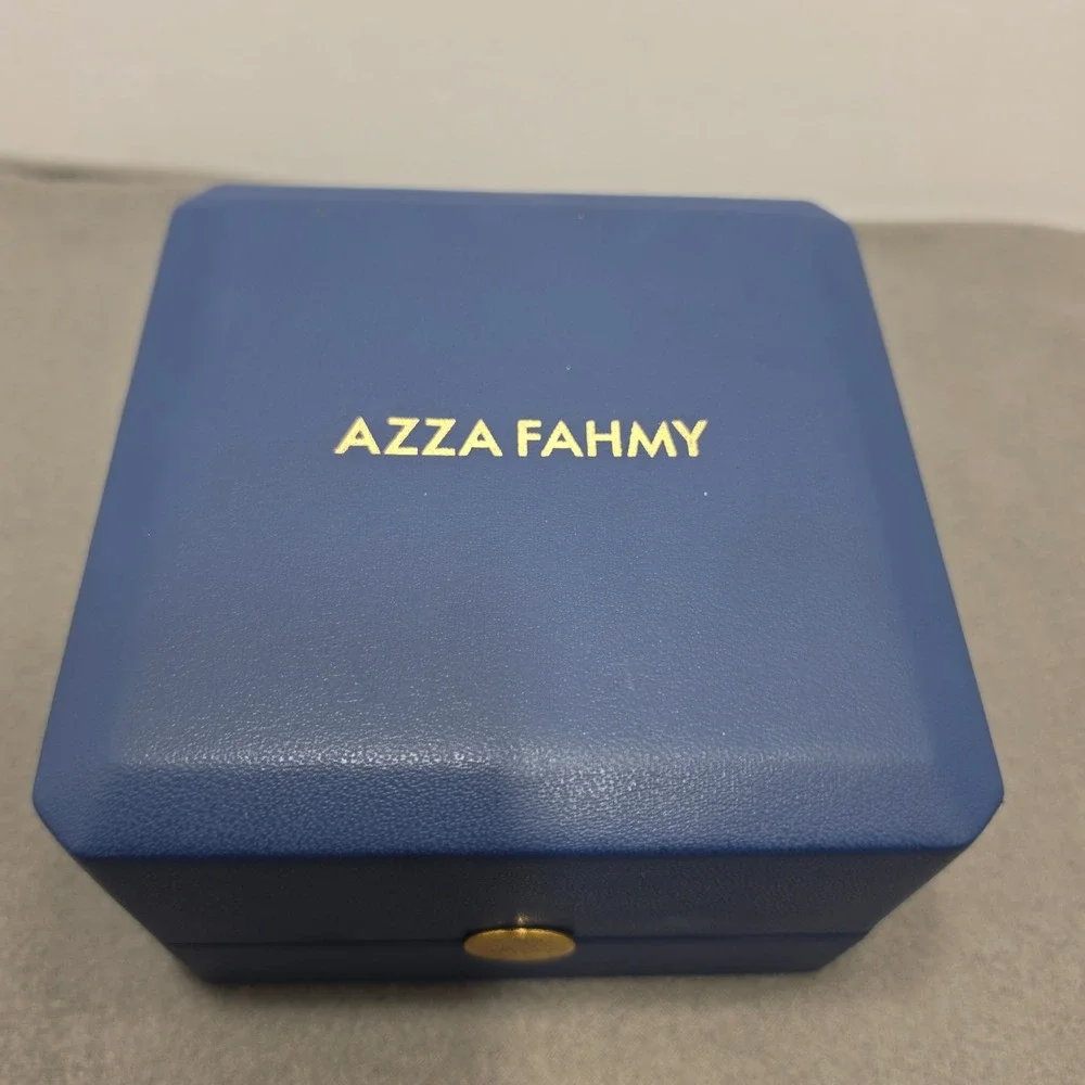 Azza Fahmy Navy Blue Leatherette Velvet Necklace Jewelry Display Box Gold Logo J